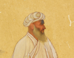 painting of Mullah Shah with damage on forehead